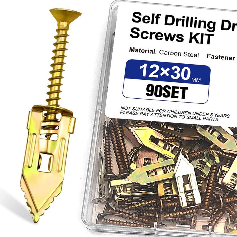 Usdrwam 180 PCS Self Drilling Drywall Anchors with Screws Kit, 0.47×1.18 Inch Metal Wall Anchors for Drywall Hanging, No Drill Needed - Image 1